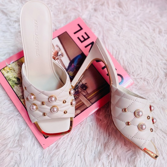 Karl Lagerfeld Paris Amina Pearl Studded Quilt Stitched Sandals - Picture 7 of 10